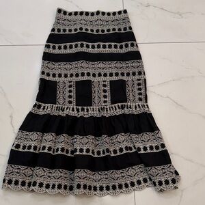 Zara Black Maxi Skirt with White Embroidered Trim